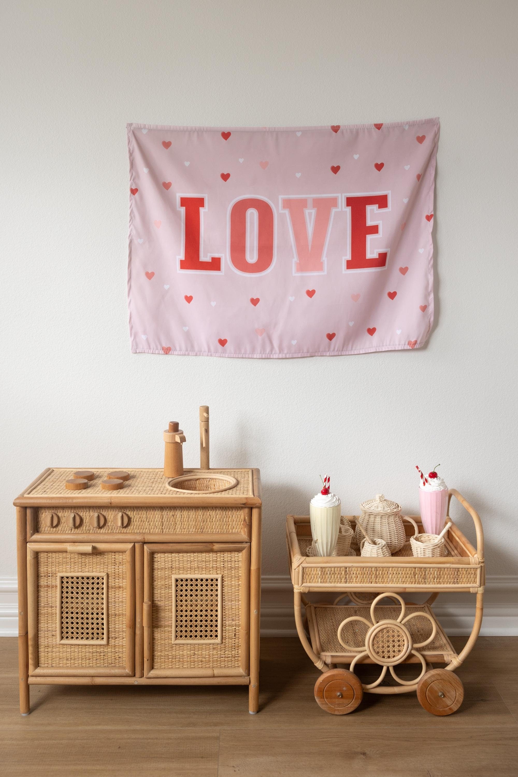 Fabric Tapestry Banner, Love, Kids Wall Art Room Decor, Childrens Wall Art