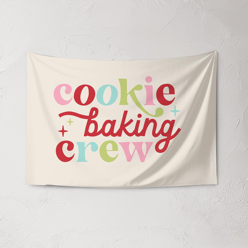 Christmas Banner, Cookie Baking Crew, Festive Kids Fabric Tapestry