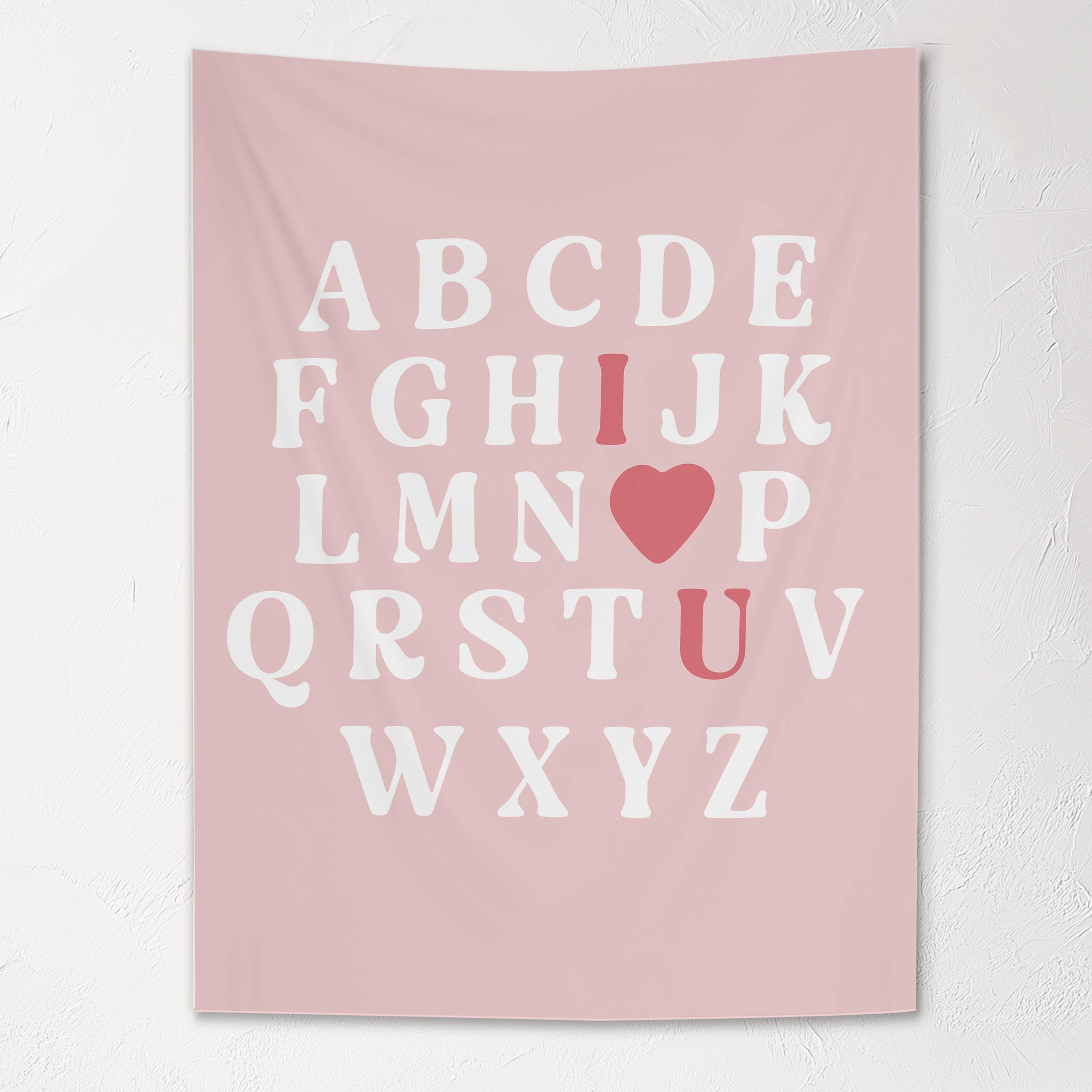 Fabric Tapestry Banner, ABC I Heart U, Kids Wall Art Room Decor, Children's Wall Art