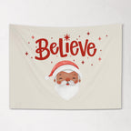 Christmas Banner, Believe - Dark Skinned Santa, Kids Fabric Tapestry, Santa Wall art Room Decor