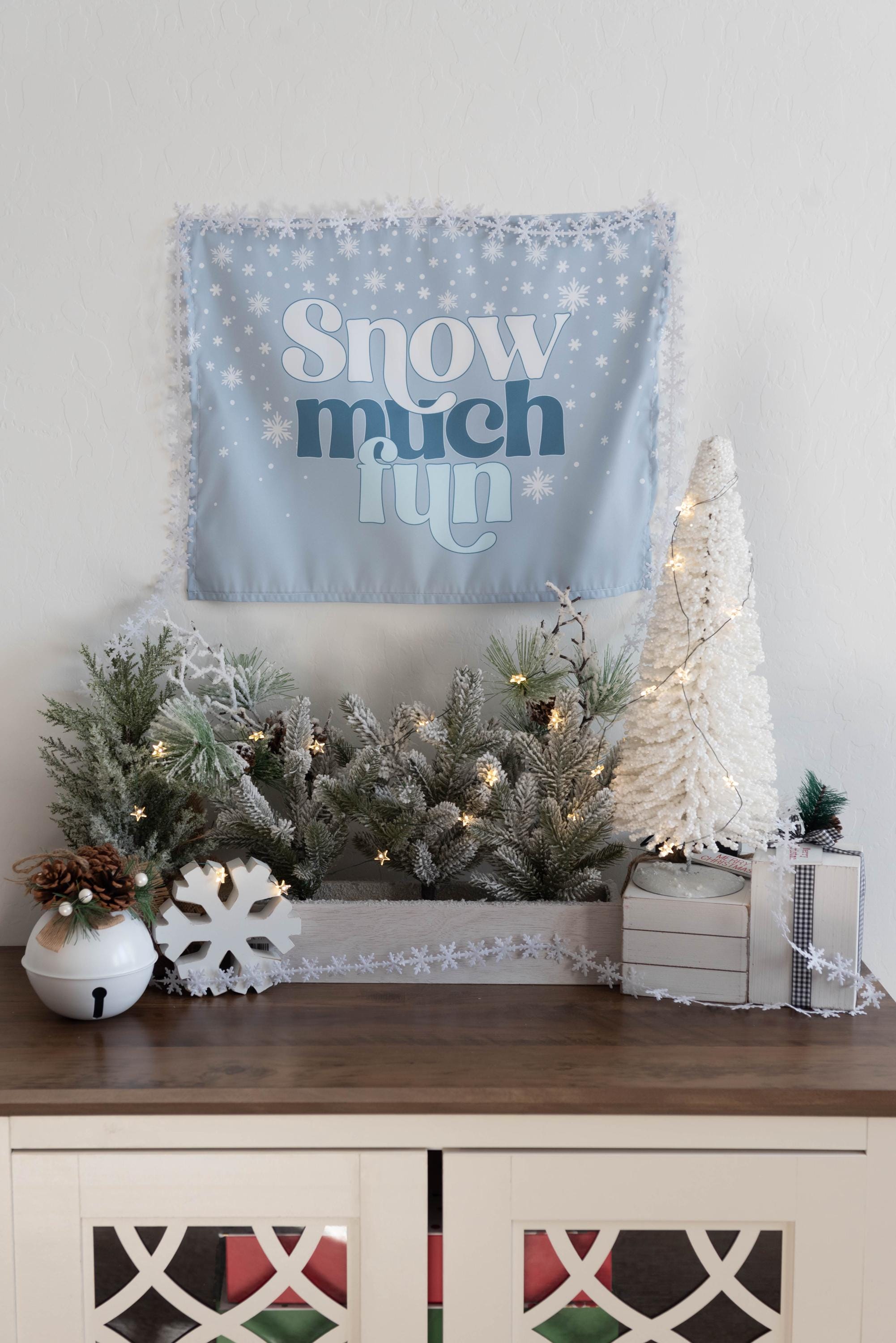 Christmas Banner, Snow Much Fun, Kids Fabric Tapestry, Wall art Room Decor