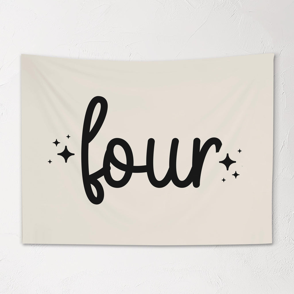 Fabric Tapestry Banner, FOUR Birthday, Kids Wall Art Room Decor, Children's Wall Art