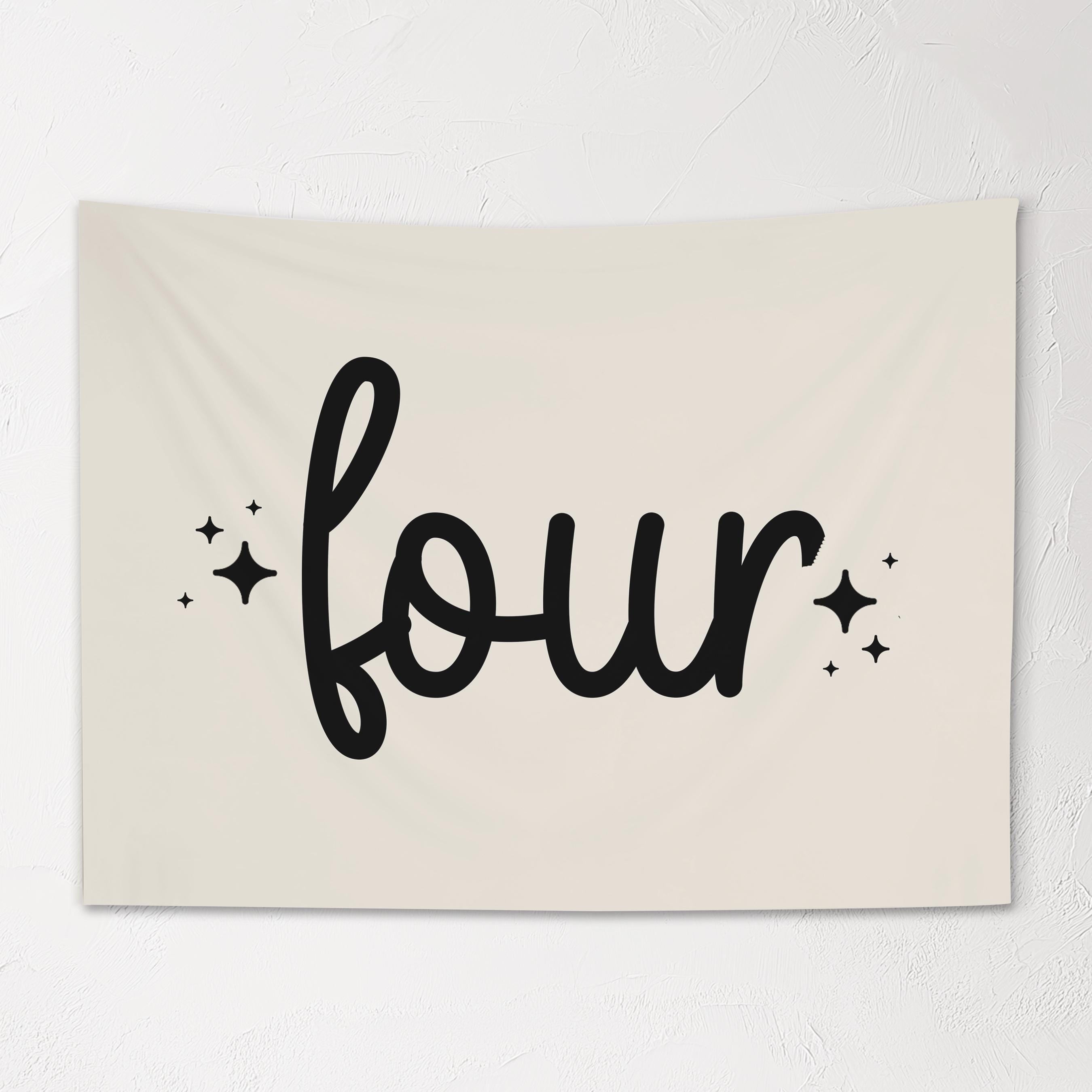 Fabric Tapestry Banner, FOUR Birthday, Kids Wall Art Room Decor, Children's Wall Art