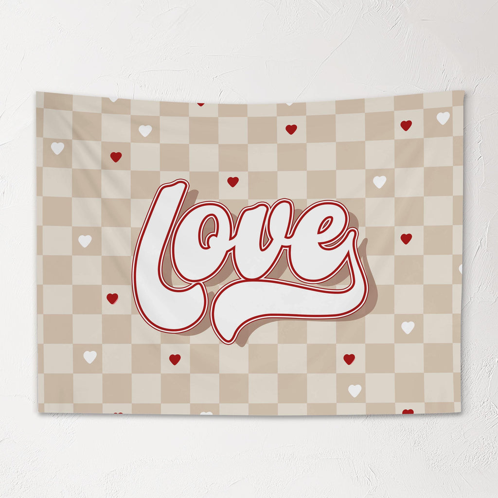 Fabric Tapestry Banner, Retro Love, Kids Wall Art Room Decor, Childrens Wall Art
