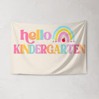 Fabric Tapestry Banner, Hello Rainbow Kindergarten, Kids Wall Art Room Decor