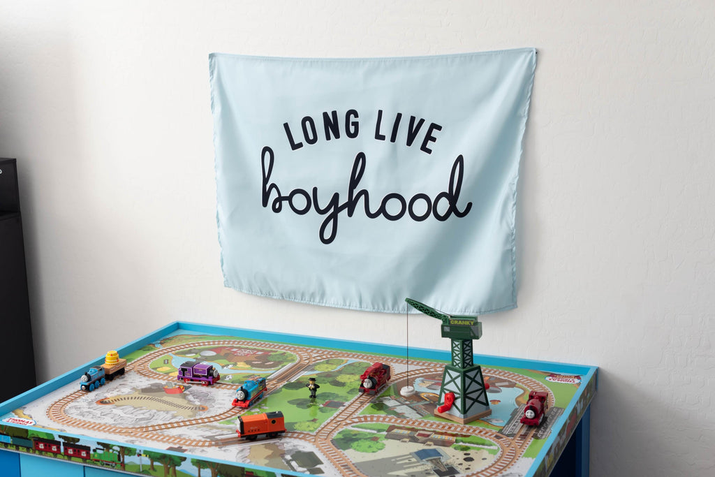 Fabric Tapestry Banner, Long Live Boyhood Blue, Kids  Wall Art Decor