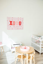 Fabric Tapestry Banner, XOXO, Kids Wall Art Room Decor, Childrens Wall Art
