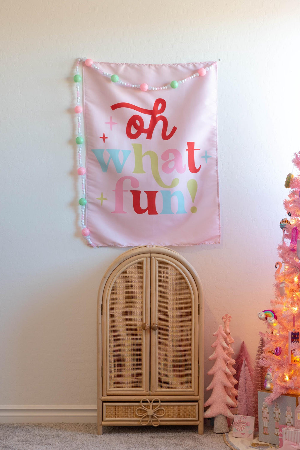 Christmas Banner, Oh What Fun, Kids Fabric Tapestry, Wall art Room Decor