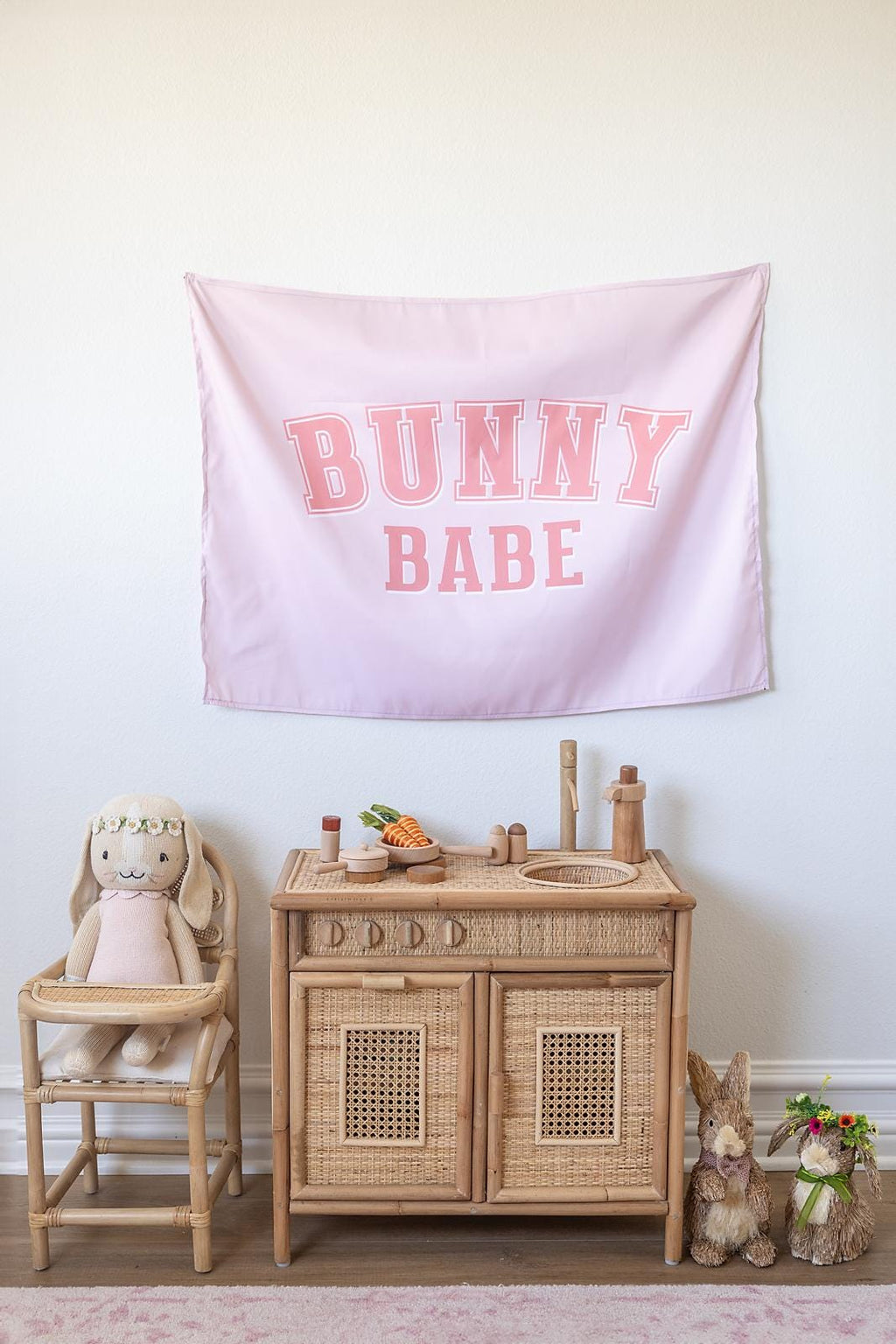 Fabric Tapestry Banner, Bunny Babe, Kids Wall Art Room Decor, Children's Wall Art