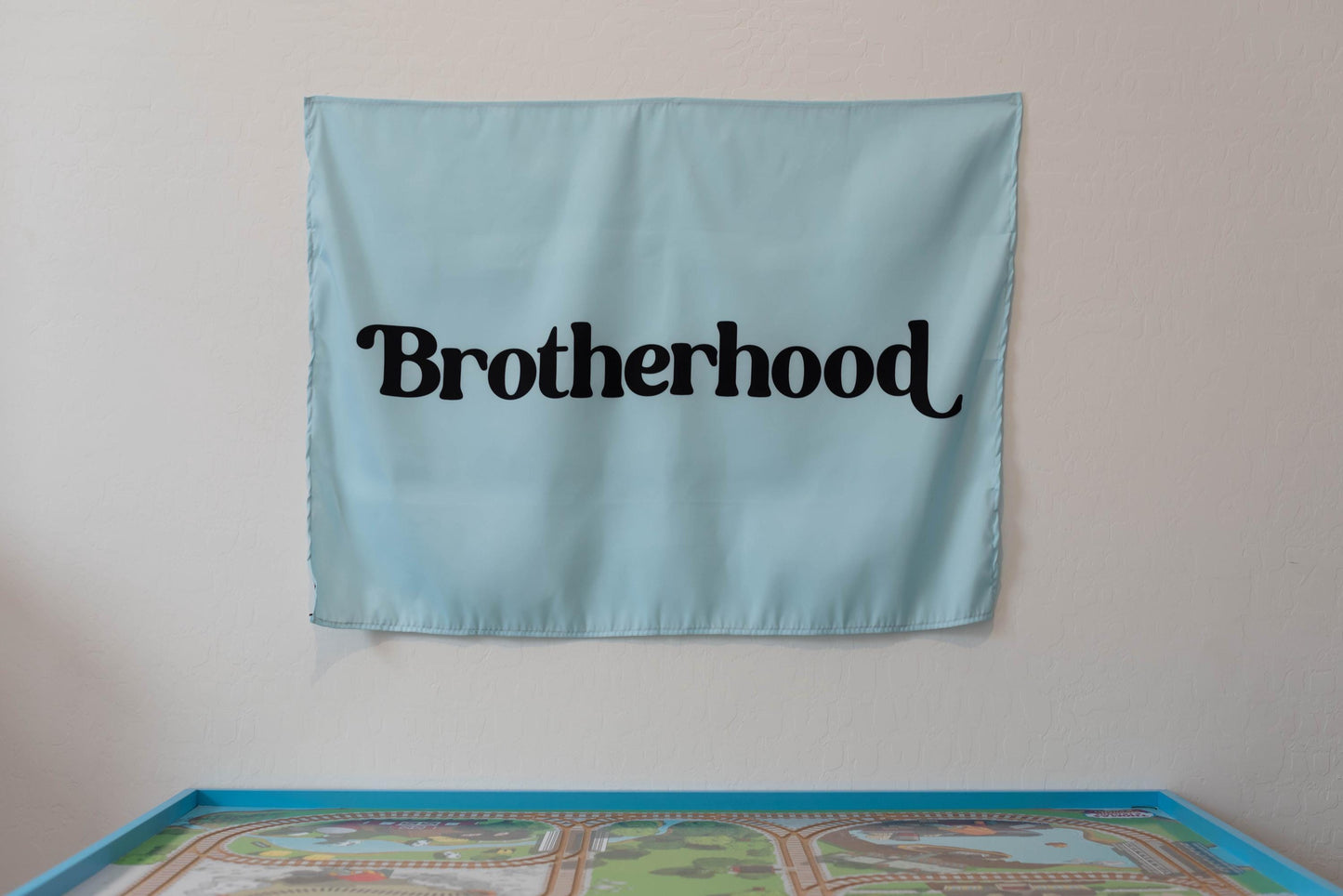 Fabric Tapestry Banner, Brotherhood , Kids Wall Art Room Decor, Blue Children's Wall Art