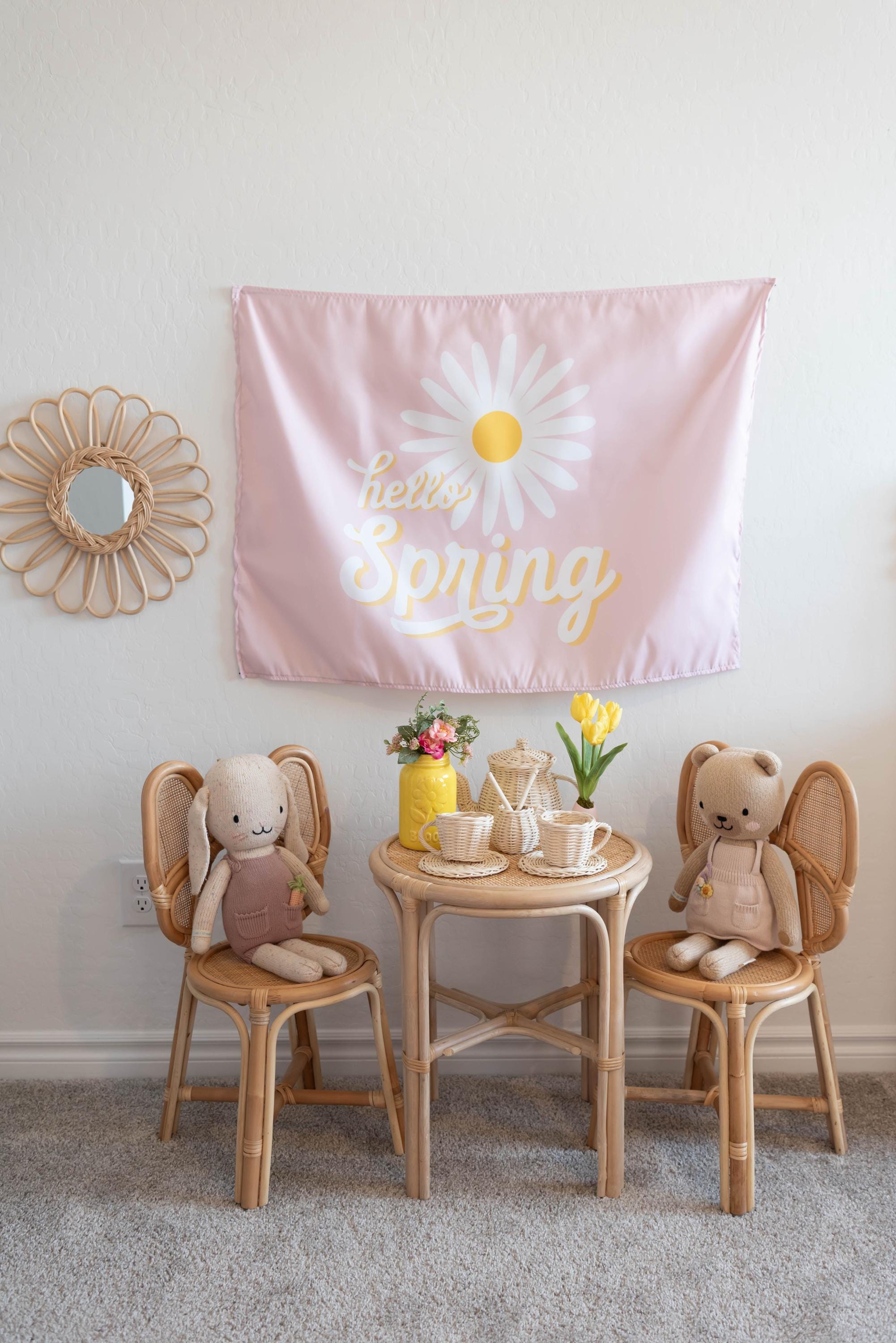 Fabric Tapestry Banner, Hello Spring, Kids Wall Art Room Decor, Children's Wall Art