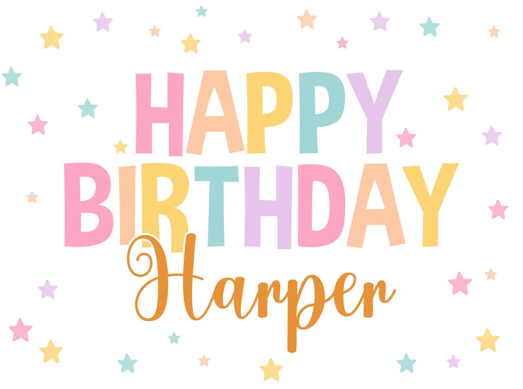 Kids Personalized Birthday Banner, Custom Rainbow Stars Birthday Sign with Name