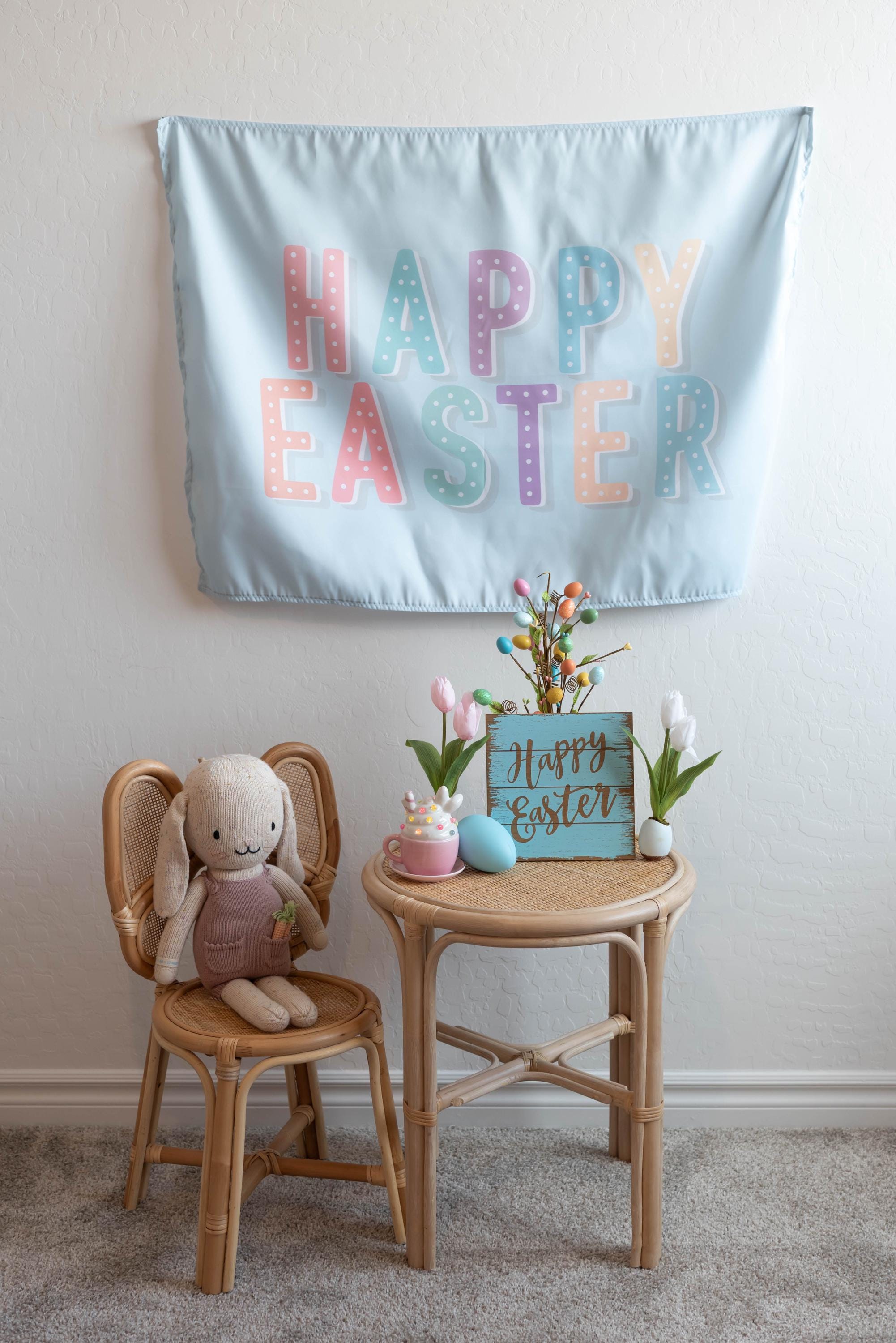 Fabric Tapestry Banner, Happy Easter, Kids Wall Art Room Decor, Children's Wall Art