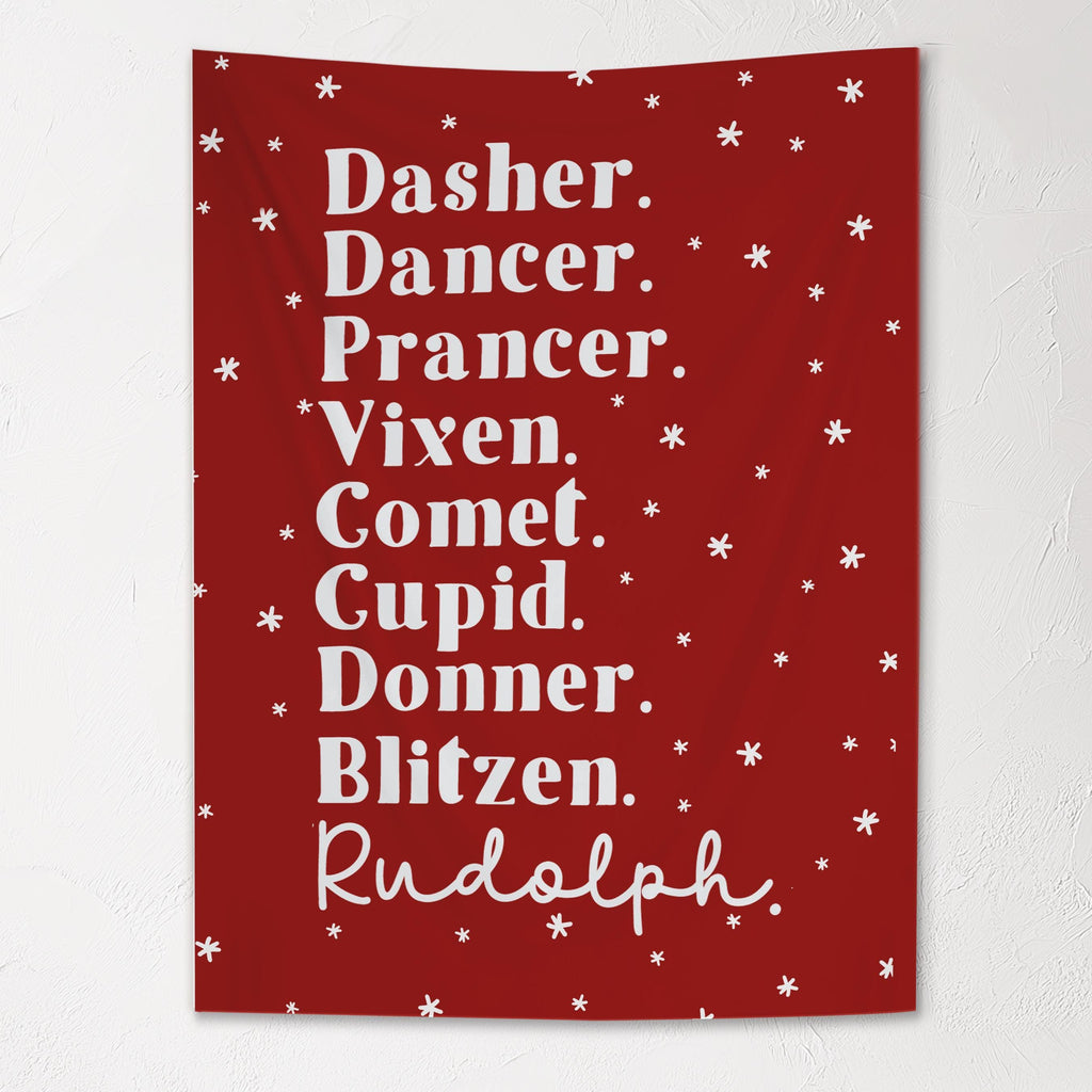 Christmas Banner, Santa's Reindeer, Kids Fabric Tapestry