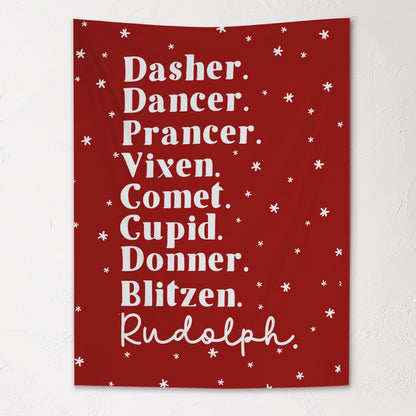Christmas Banner, Santa's Reindeer, Kids Fabric Tapestry