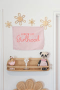Fabric Tapestry Banner, Long Live Girlhood , Kids Pink Wall Art Decor