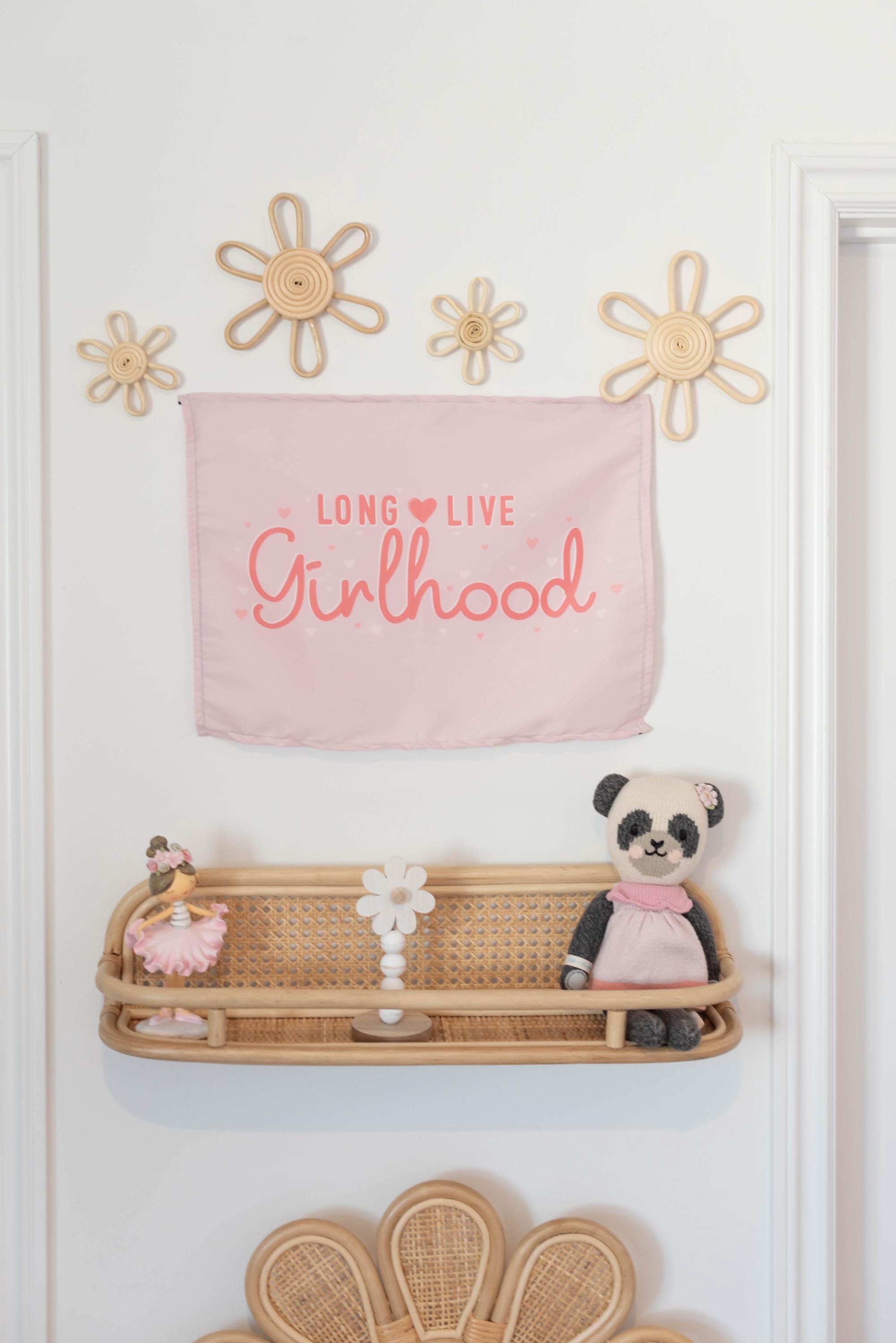 Fabric Tapestry Banner, Long Live Girlhood , Kids Pink Wall Art Decor