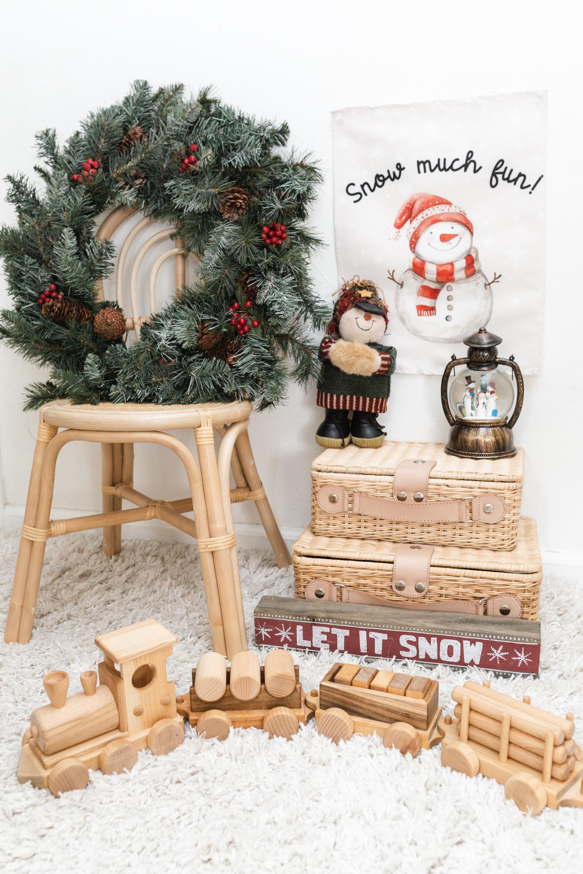 Christmas Banner Snow Much Fun, Kids Fabric Tapestry, Wall art Room Decor