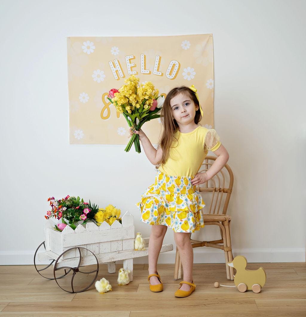 Fabric Tapestry Banner, Hello Spring, Kids Wall Art Room Decor, Childrens Wall Art