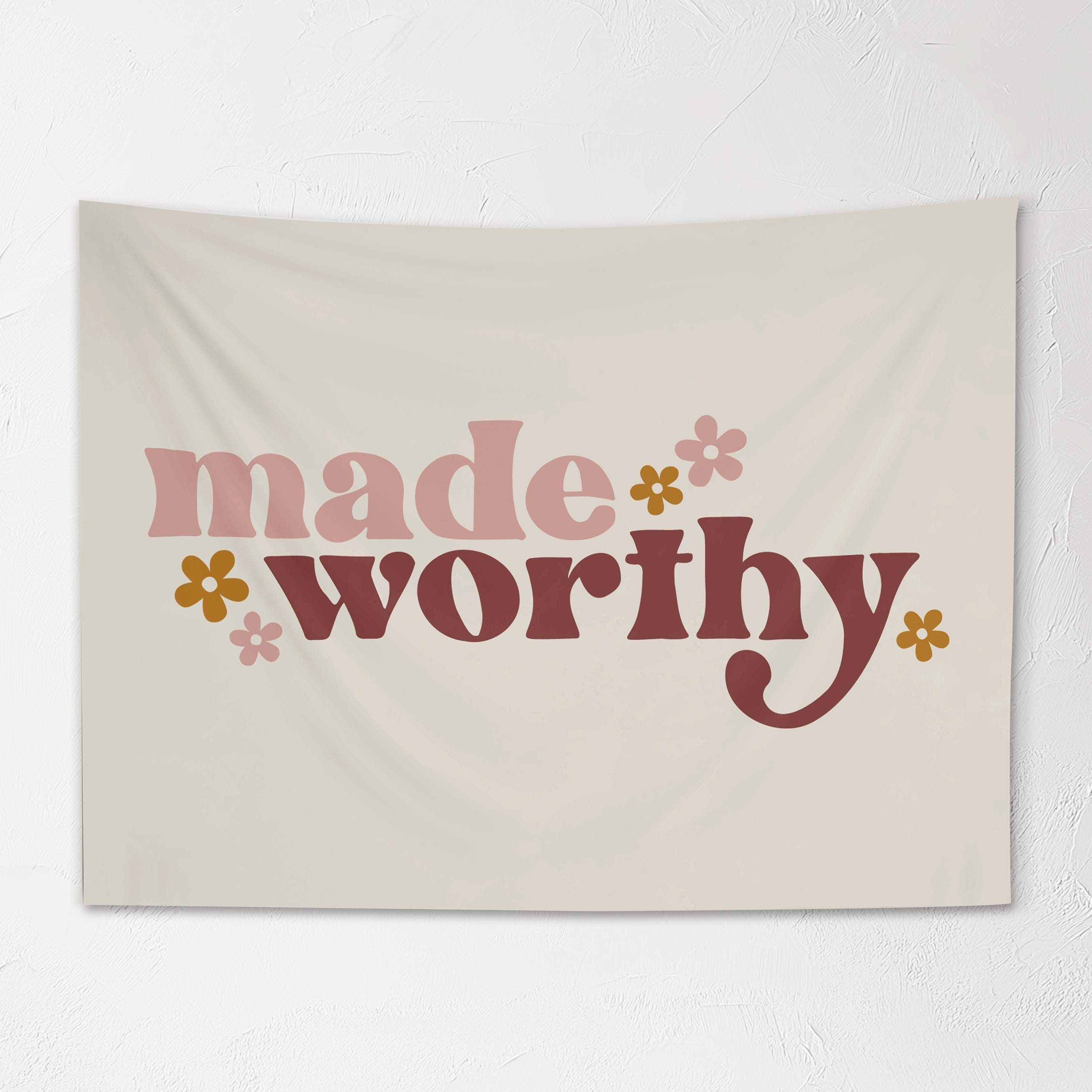 Fabric Tapestry Banner, Made Worthy, Kids Wall Art Room Decor