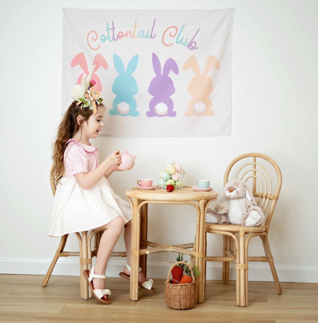 Fabric Tapestry Banner, Cottontail Club, Kids Wall Art Room Decor, Children's Wall Art