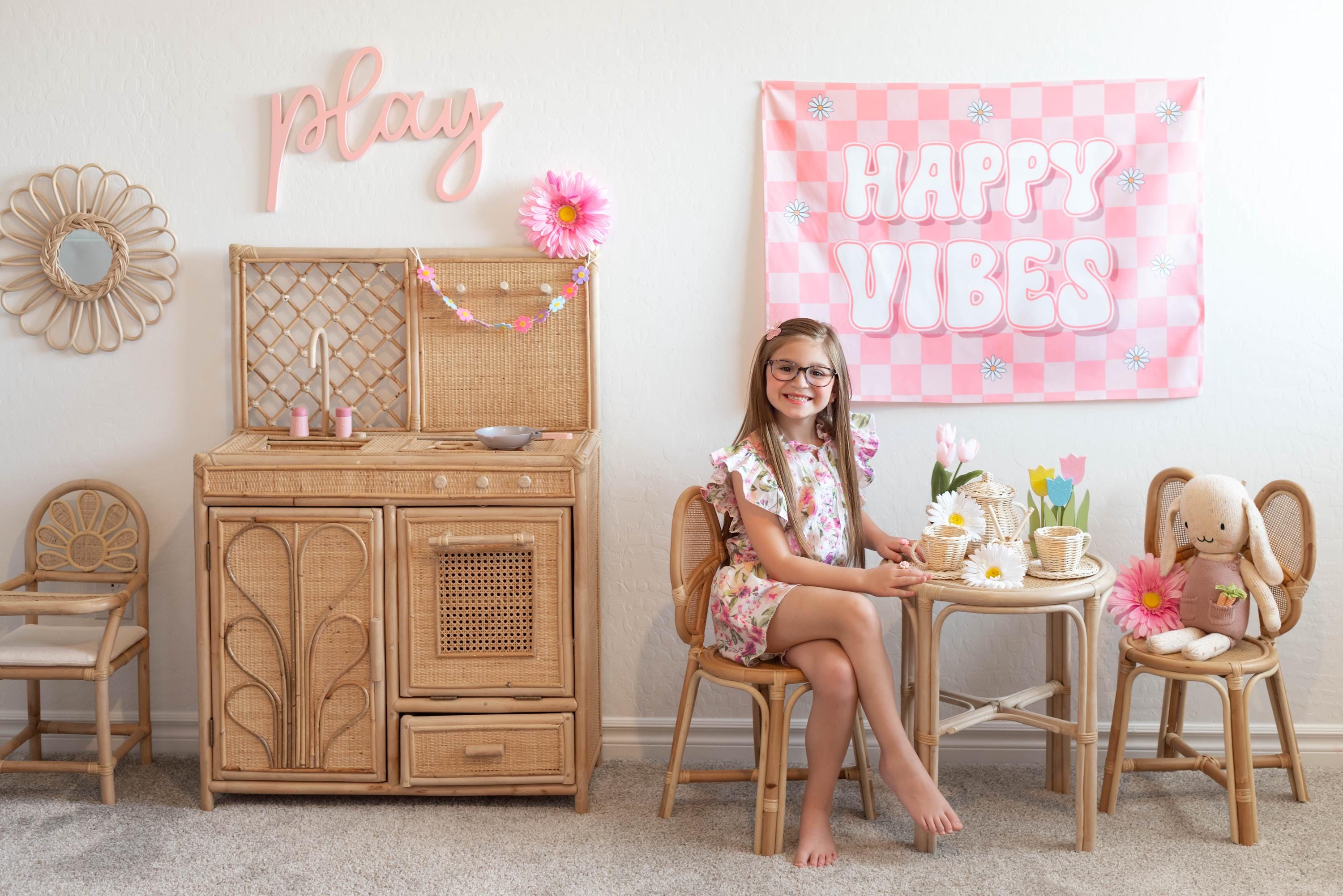 Fabric Tapestry Banner, Happy Vibes, Kids Wall Art Room Decor