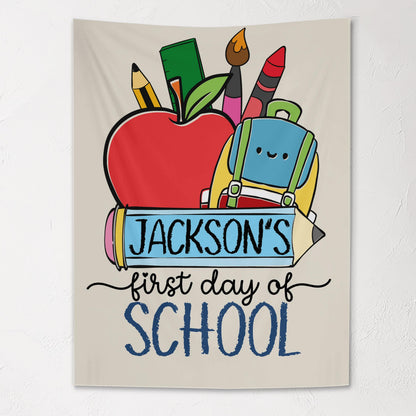 Fabric Tapestry Banner, First Day of School Name Personalized, Kids Wall Decor