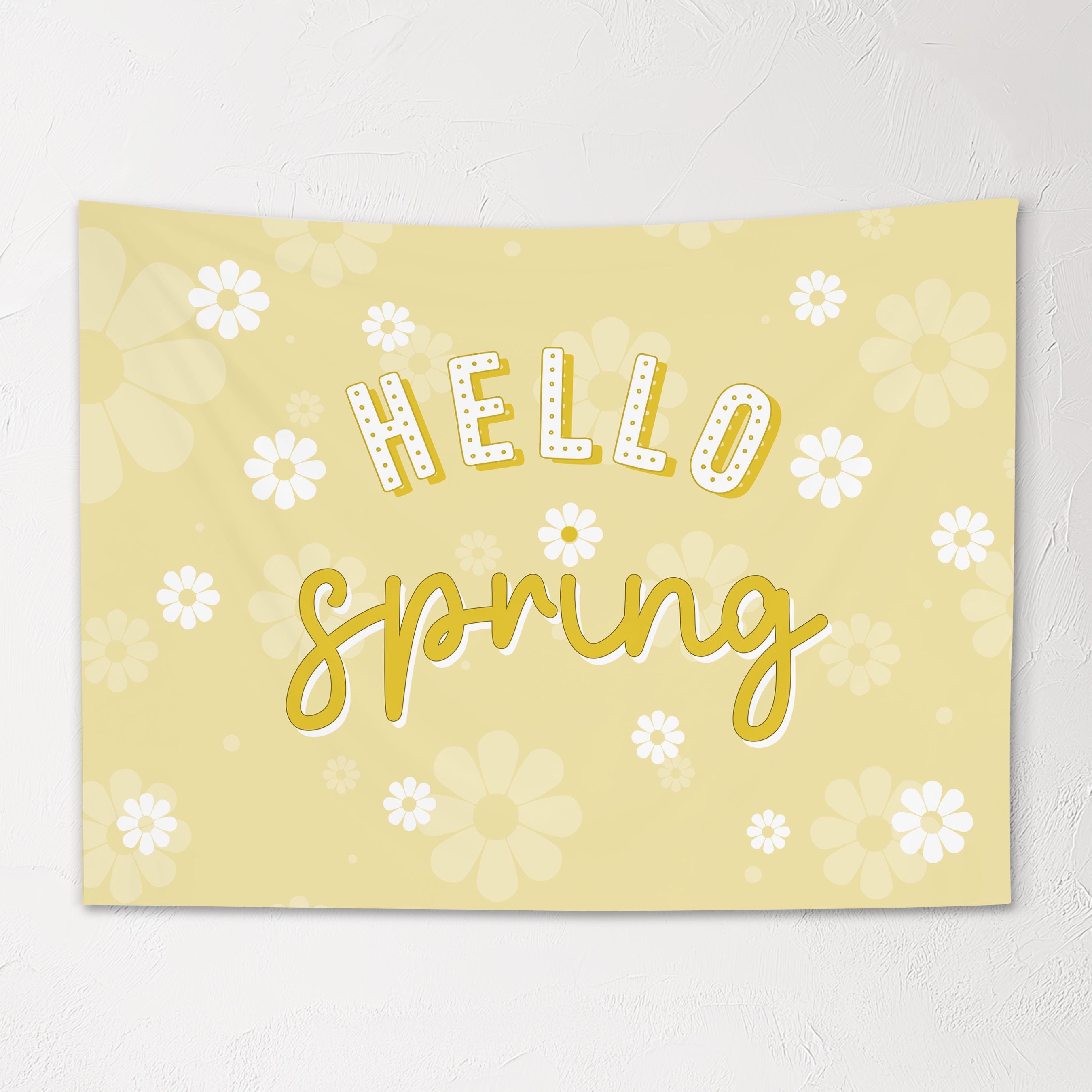 Fabric Tapestry Banner, Hello Spring, Kids Wall Art Room Decor, Childrens Wall Art