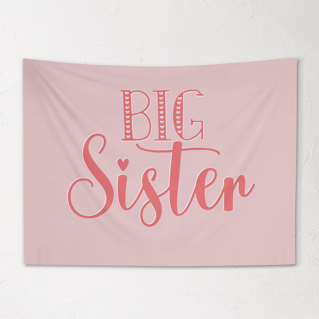 Fabric Tapestry Banner, Big Sister, Pink Kids Wall Art Room Decor, Childrens Wall Art