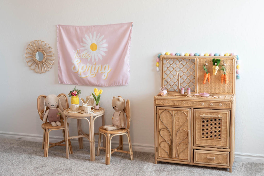 Fabric Tapestry Banner, Hello Spring, Kids Wall Art Room Decor, Children's Wall Art