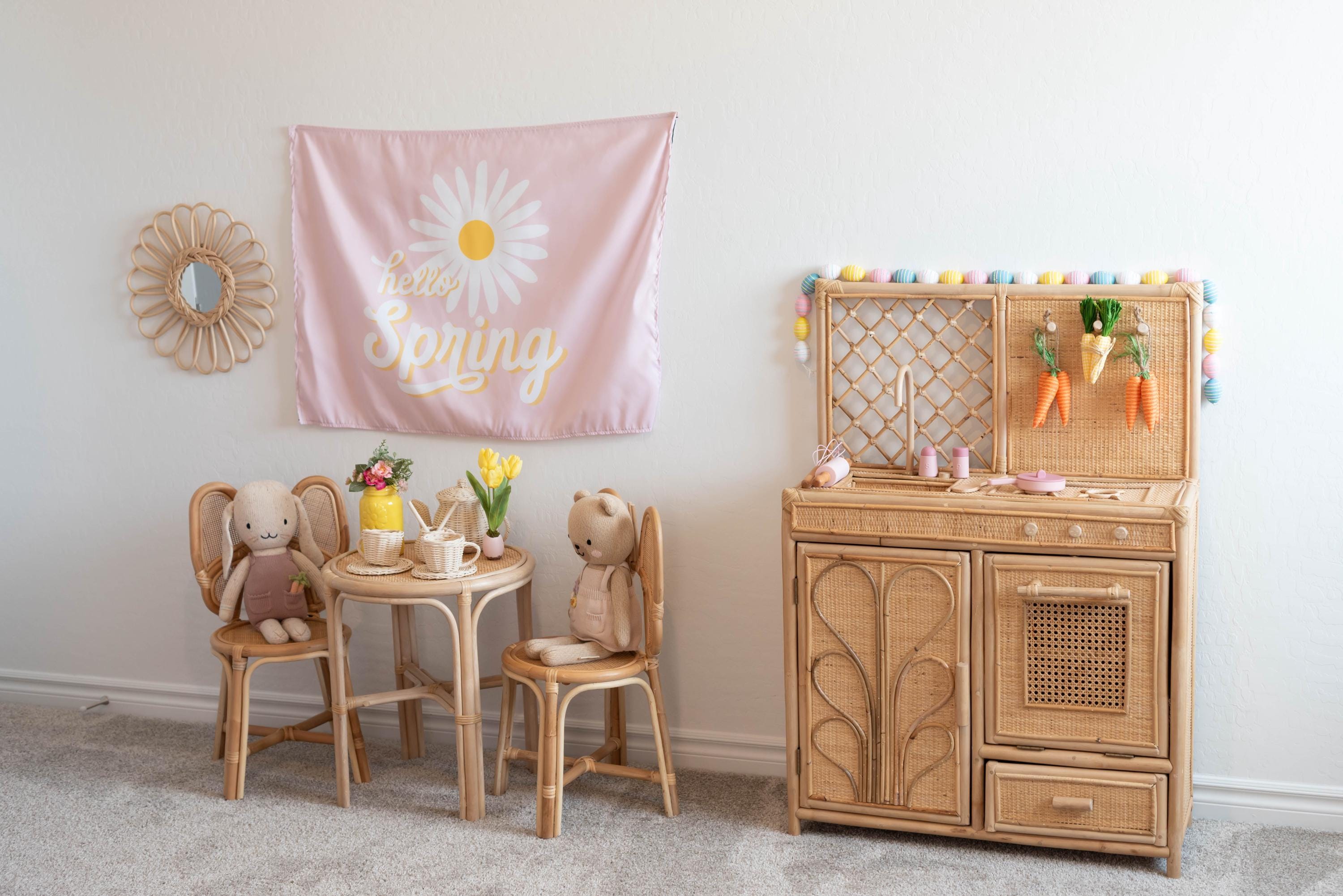 Fabric Tapestry Banner, Hello Spring, Kids Wall Art Room Decor, Children's Wall Art