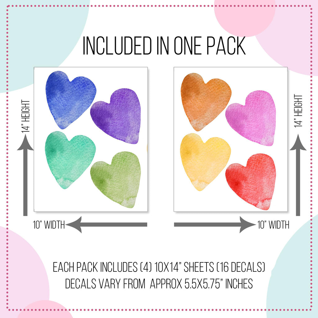 Rainbow Watercolor Hearts Wall Decals