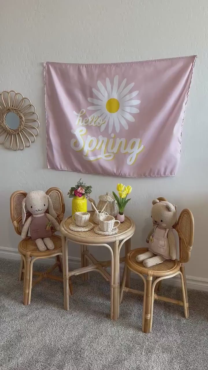 Fabric Tapestry Banner, Hello Spring, Kids Wall Art Room Decor, Children's Wall Art