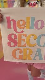 Fabric Tapestry Banner, Hello Rainbow Second Grade, Kids Wall Art Room Decor