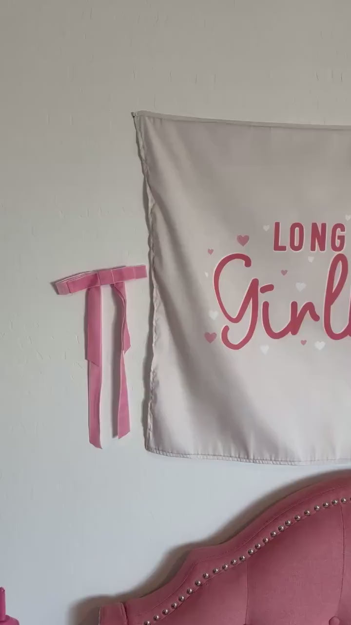 Fabric Tapestry Banner, Long Live Girlhood , Kids Pink Wall Art Decor, Children's Wall Art