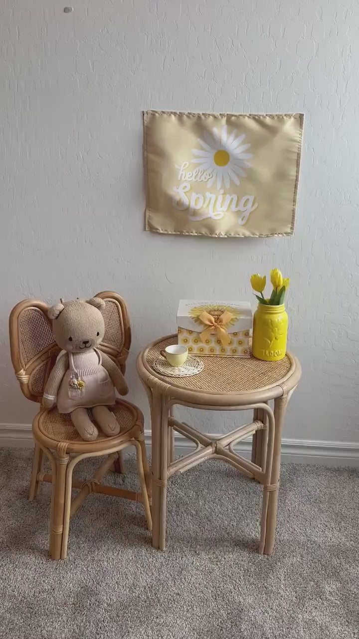 Fabric Tapestry Banner, Hello Spring, Kids Wall Art Room Decor, Children's Wall Art