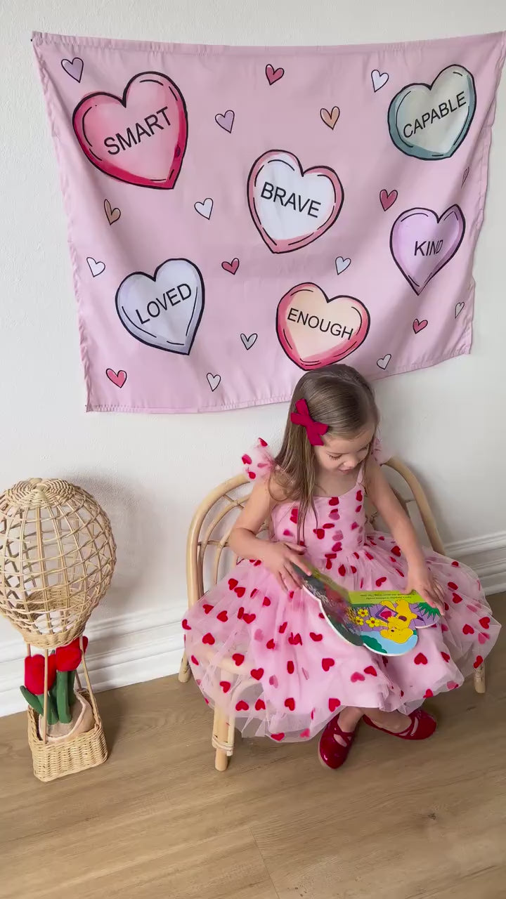 Fabric Tapestry Banner, Conversation Hearts , Kids Wall Art Room Decor, Children's Wall Art