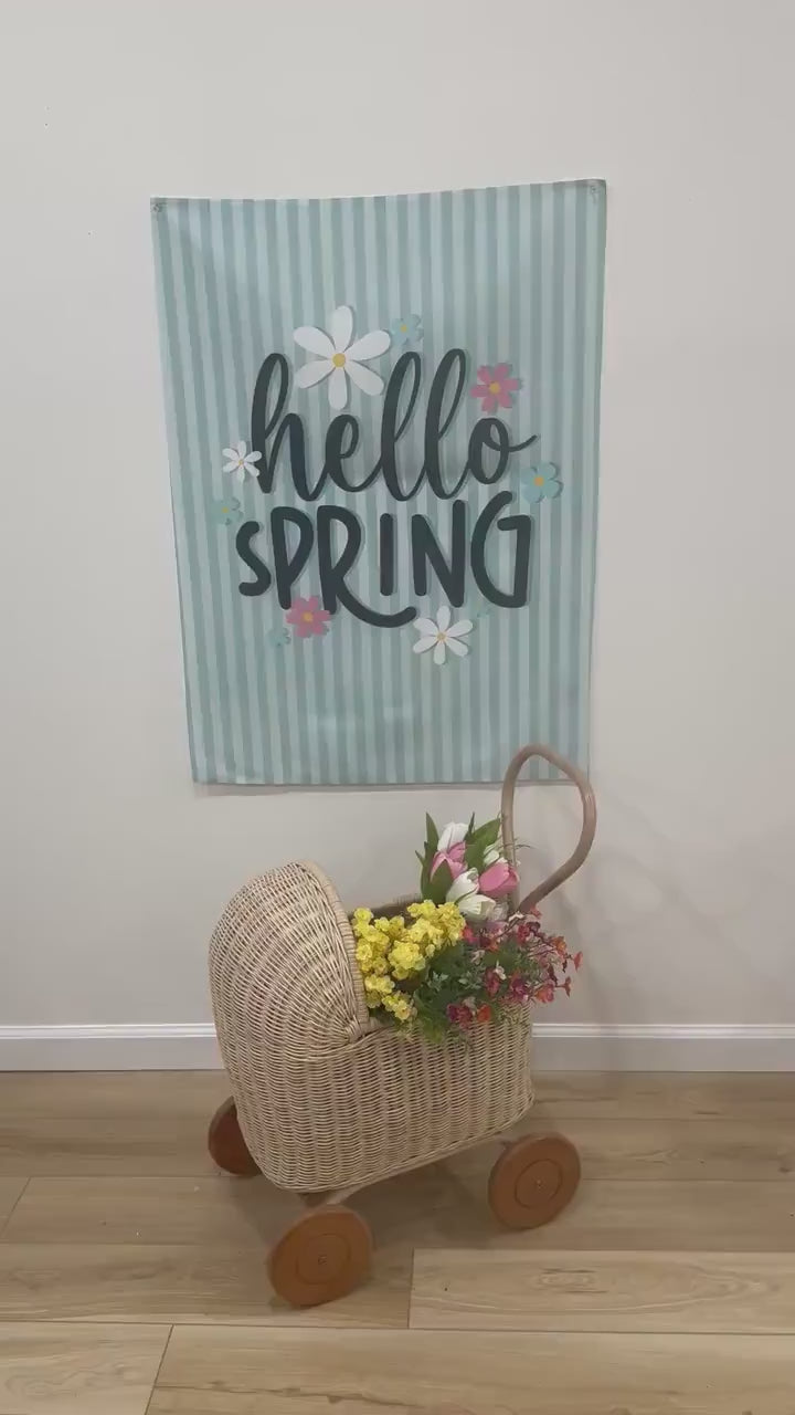 Fabric Tapestry Banner, Hello Spring, Kids Wall Art Room Decor, Children's Wall Art