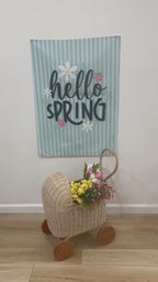 Fabric Tapestry Banner, Hello Spring, Kids Wall Art Room Decor, Children's Wall Art