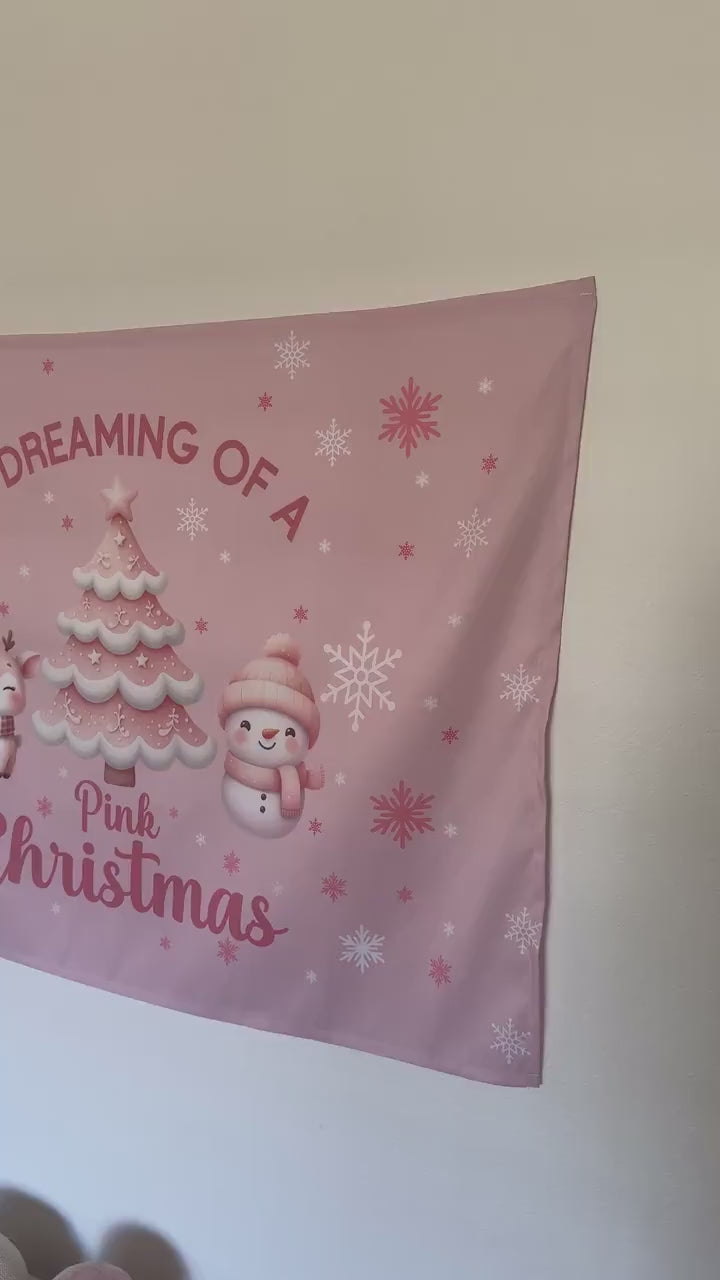 Christmas Banner Im Dreaming of  Pink Christmas, Kids Fabric Tapestry