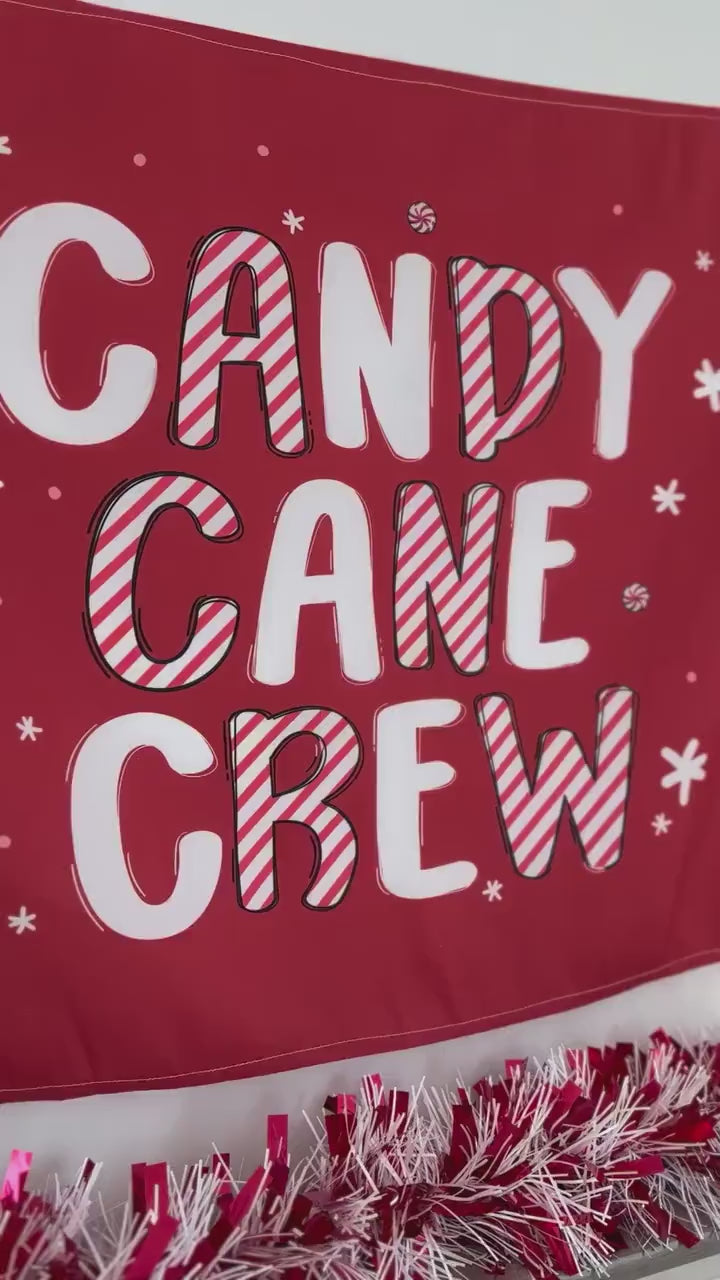Christmas Banner, Candy Cane Crew, Kids Fabric Tapestry, Wall art Room Decor