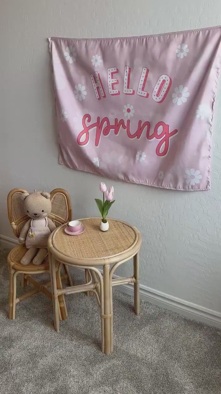 Fabric Tapestry Banner, Hello Spring, Kids Wall Art Room Decor, Children's Wall Art