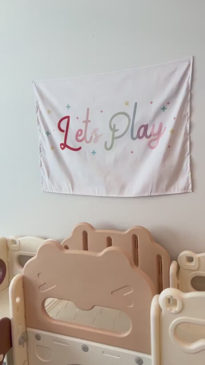 Fabric Tapestry Banner, Let's Play, Kids Wall Art Room Decor