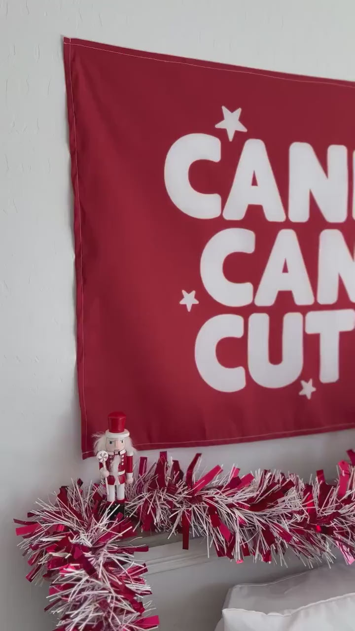 Christmas Banner, Candy Cane Cutie, Kids Fabric Tapestry, Wall art Room Decor