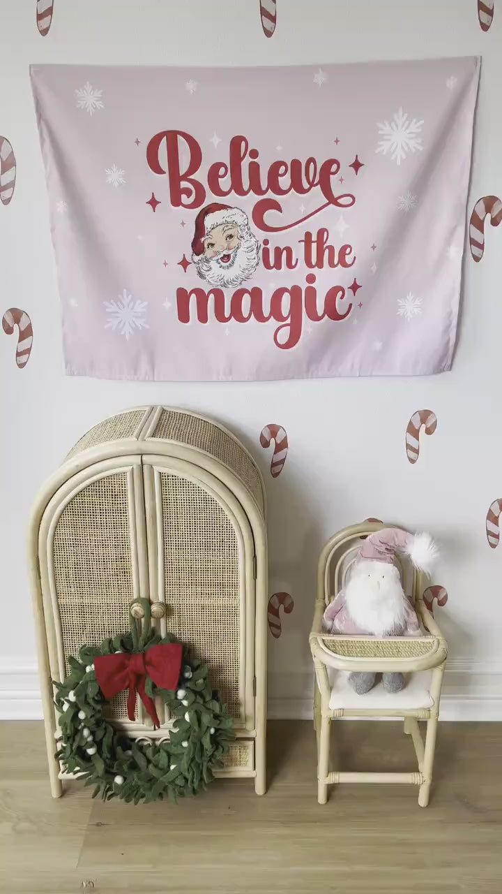 Christmas Banner, Believe in the Magic, Kids Fabric Tapestry, Wall art Room Decor