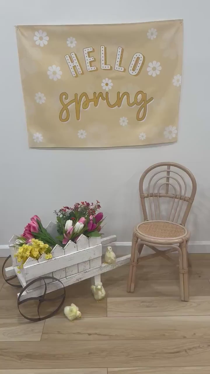 Fabric Tapestry Banner, Hello Spring, Kids Wall Art Room Decor, Childrens Wall Art